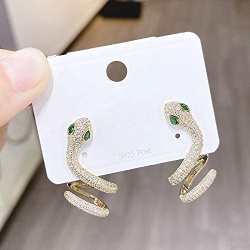 Rockyu 蛇ピアス レディース ジルコニア×925銀製ポスト ゴールド＆シルバー 耳飾り
