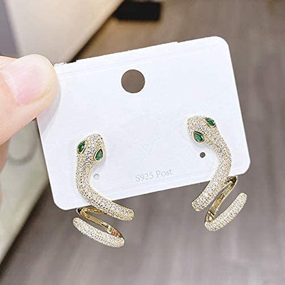 Rockyu 蛇ピアス レディース ジルコニア×925銀製ポスト ゴールド＆シルバー 耳飾り