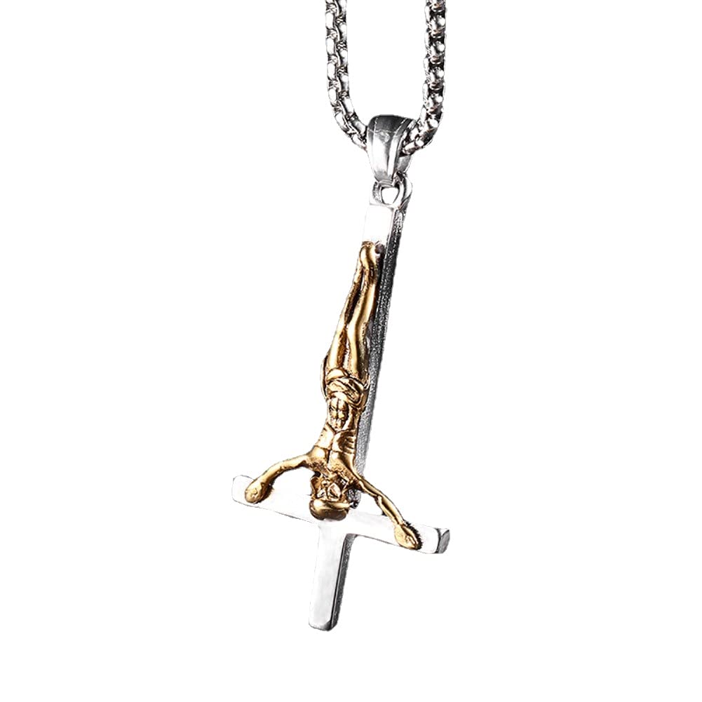 Rockyu ネックレス メンズ ゴールド シルバー ベネチアンチェーン クロスネックレス キリスト 十字架ペンダント 18金メッキ チタン 金属アレルギー対応 アクセサリー