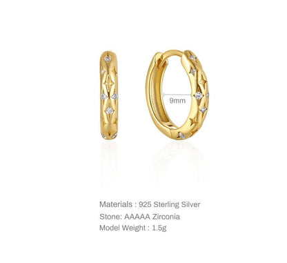 Rockyu ピアス レディース フープ ゴールド＆シルバー 18金メッキ シルバー925 星モチーフ ジルコン付き 軽量