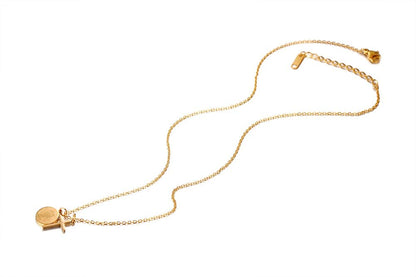 Rockyu クロス＆コインペンダント レディースネックレス ステンレス製 18Kゴールド仕上げ