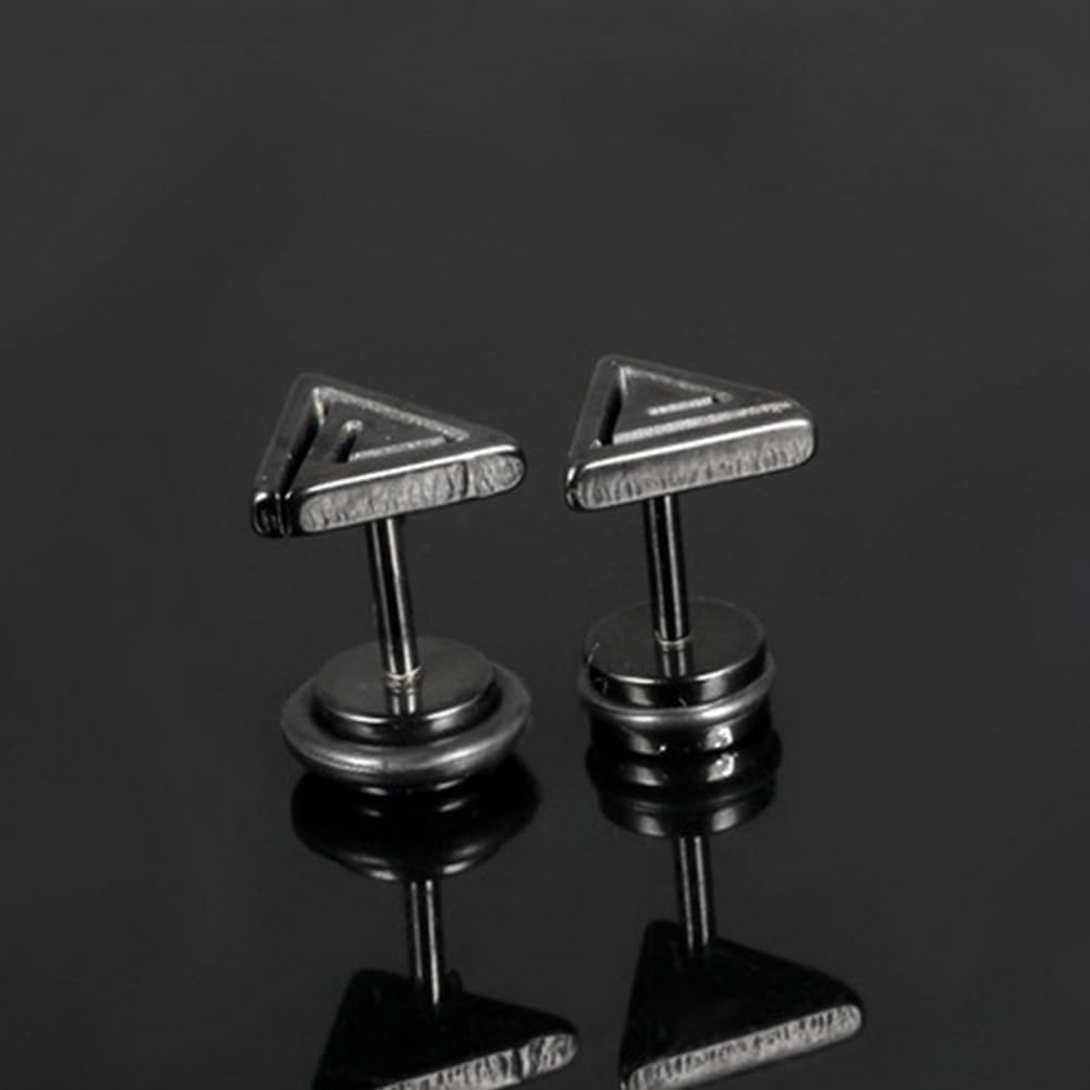 Rockyu ピアス メンズ レディース 三角モチーフ ダブルデザイン チタン製 金属アレルギー対応