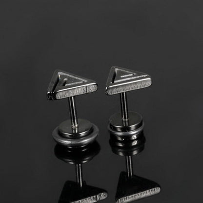 Rockyu ピアス メンズ レディース 三角モチーフ ダブルデザイン チタン製 金属アレルギー対応