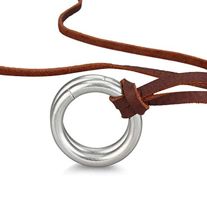 Rockyu メンズ レザーネックレス リングペンダント ロング 紐タイプ 60cm 牛革製