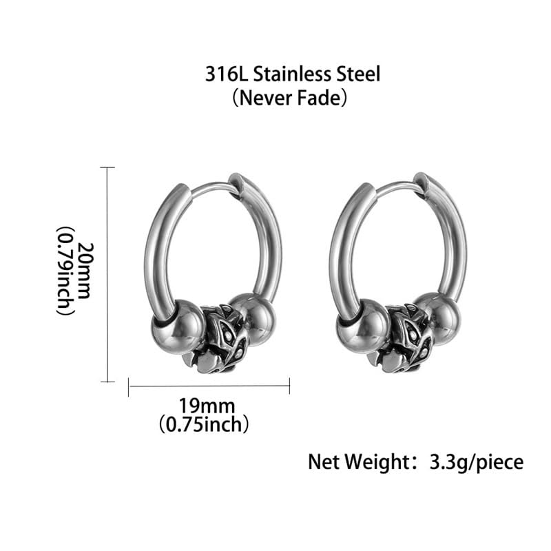 Rockyu ピアス メンズ フープ シルバー 鈴付き リングピアス 316Lステンレス 両耳用