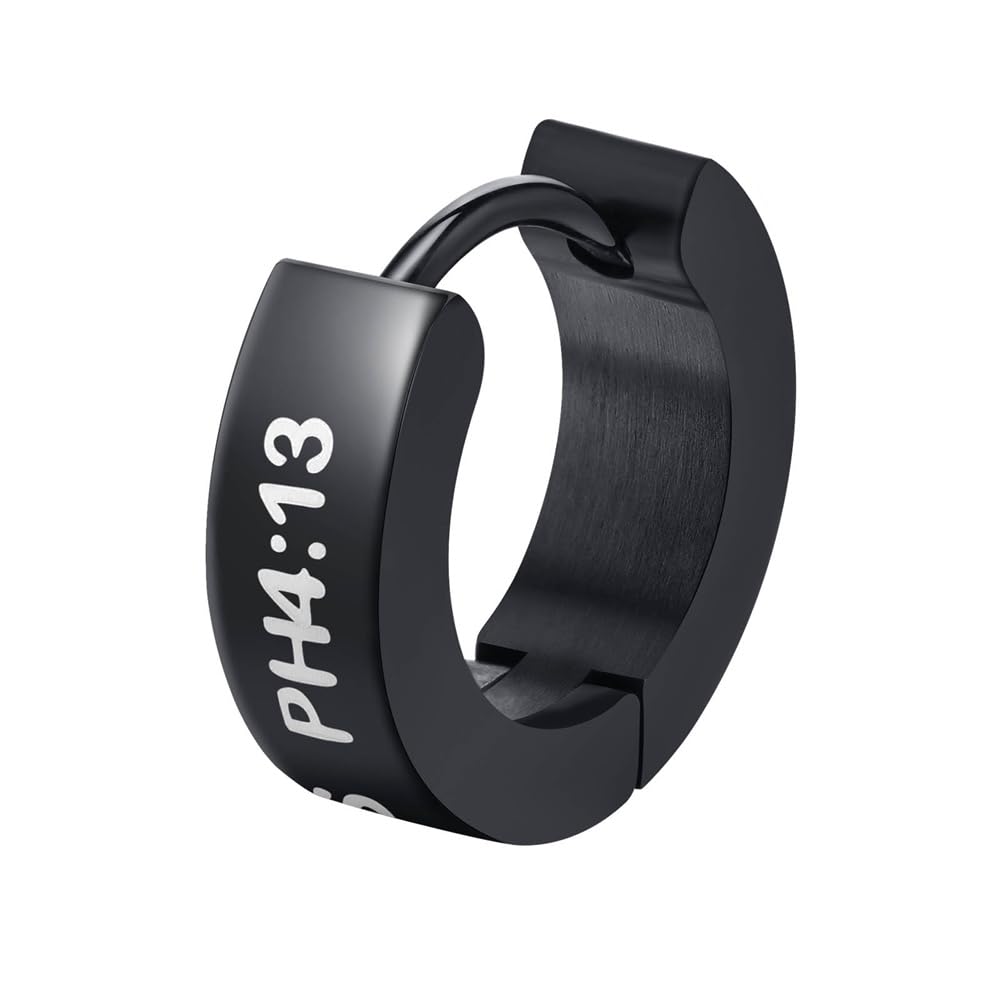 Rockyu ステンレス製 ブラックコーティング柄入りフープピアス メンズ 片耳用