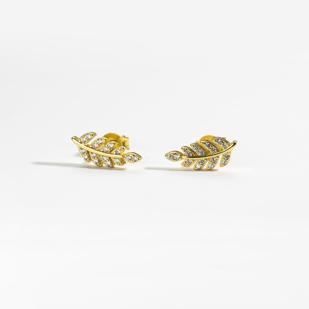 Rockyu レディースリーフピアス シルバー925 ジルコン 輝き上品 スタッドタイプ ギフトにもぴったり