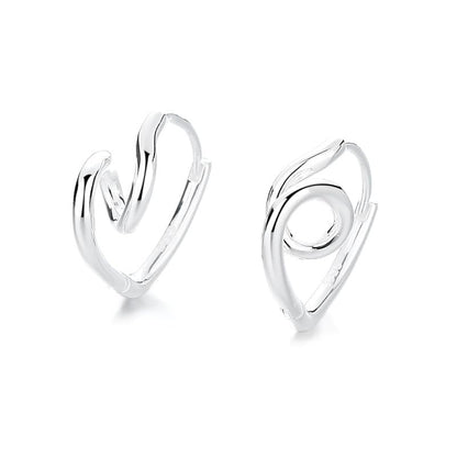 Rockyu S925シルバー＆ゴールド 不規則ツイストハート フープピアス レディース