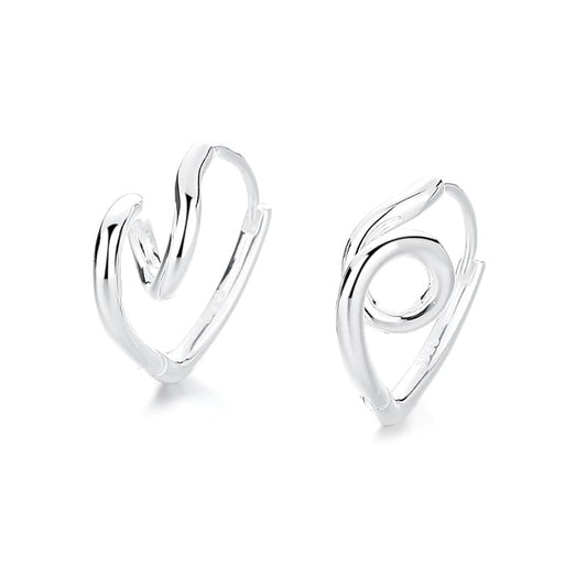 Rockyu S925シルバー＆ゴールド 不規則ツイストハート フープピアス レディース