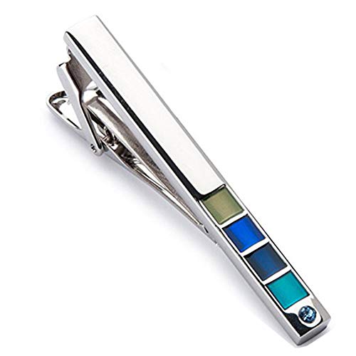 Rockyu ネクタイピン＆カフスセット メンズ シルバー ブルー幾何学模様 ビジネス・結婚式用 ギフト