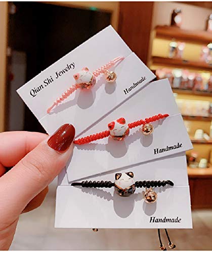 Rockyu ブレスレット レディース 招き猫 陶磁器 鈴付き 編み込み 紐タイプ 幸運お守り