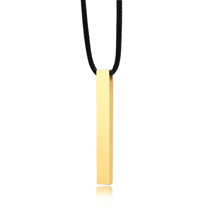 Rockyu スティックネックレス メンズ レディース サージカルステンレス 光面レザーチェーン 長方形ペンダント シルバー・ブラック・ピンクゴールド・ゴールド