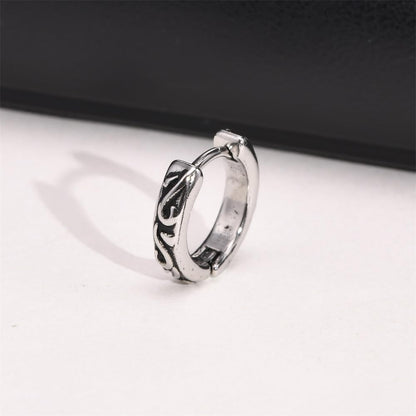 Rockyu メンズ フープピアス シルバー ステンレス 彫刻デザイン 片耳用 小さめ 金属アレルギー対応