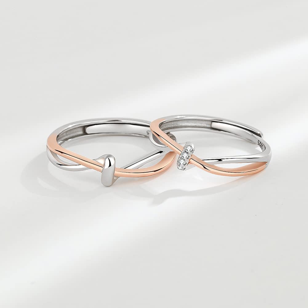 Rockyu 結びデザイン ペアリング シルバー925 ピンクゴールド調 フリーサイズ