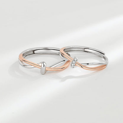 Rockyu 結びデザイン ペアリング シルバー925 ピンクゴールド調 フリーサイズ