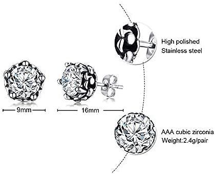 Rockyu ピアス メンズ レディース 両耳用 スタッドピアス ブラック＆クリア CZダイヤモンド