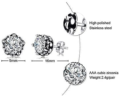 Rockyu ピアス メンズ レディース 両耳用 スタッドピアス ブラック＆クリア CZダイヤモンド