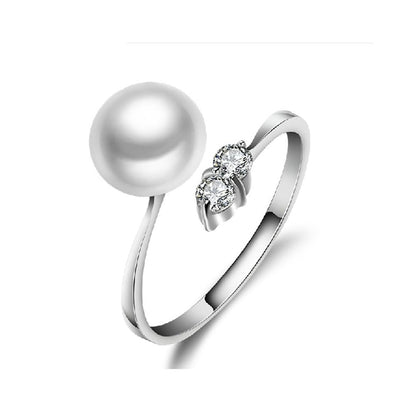Rockyu パールリング レディース フリーサイズ プラチナカラー 真珠＆ジルコン装飾