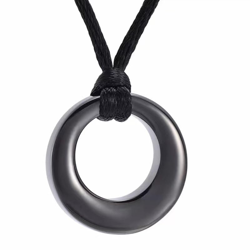 Rockyu メモリアルネックレス メンズ レディース 円形 ステンレス製 遺骨ペンダント シルバー＆ブラック 香水瓶型 お守り 追悼アクセサリー