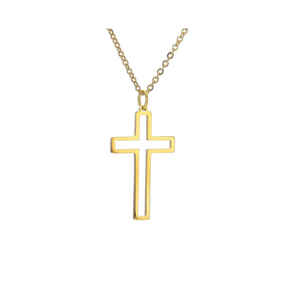 Rockyu 十字架ネックレス ステンレス製 18金仕上げ メンズ レディース兼用 アレルギー対応