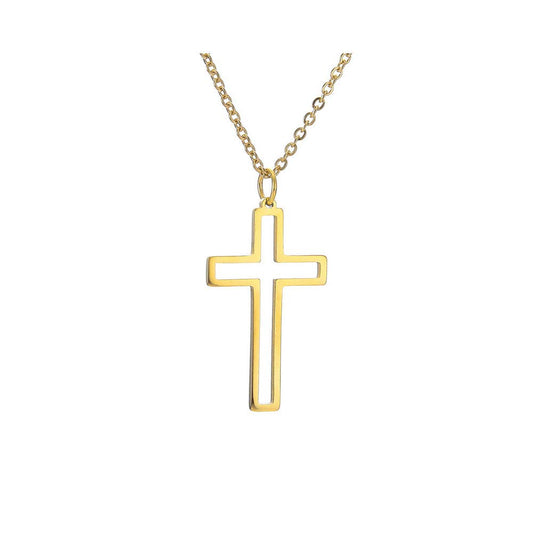 Rockyu 十字架ネックレス ステンレス製 18金仕上げ メンズ レディース兼用 アレルギー対応