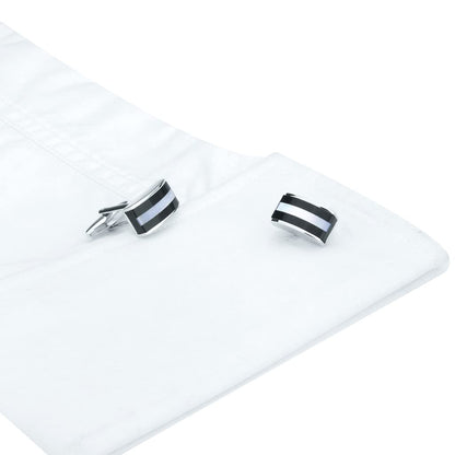 Rockyu オニキス＆シェルカフスボタン 長方形 弧状デザイン メンズ ビジネスアクセサリー