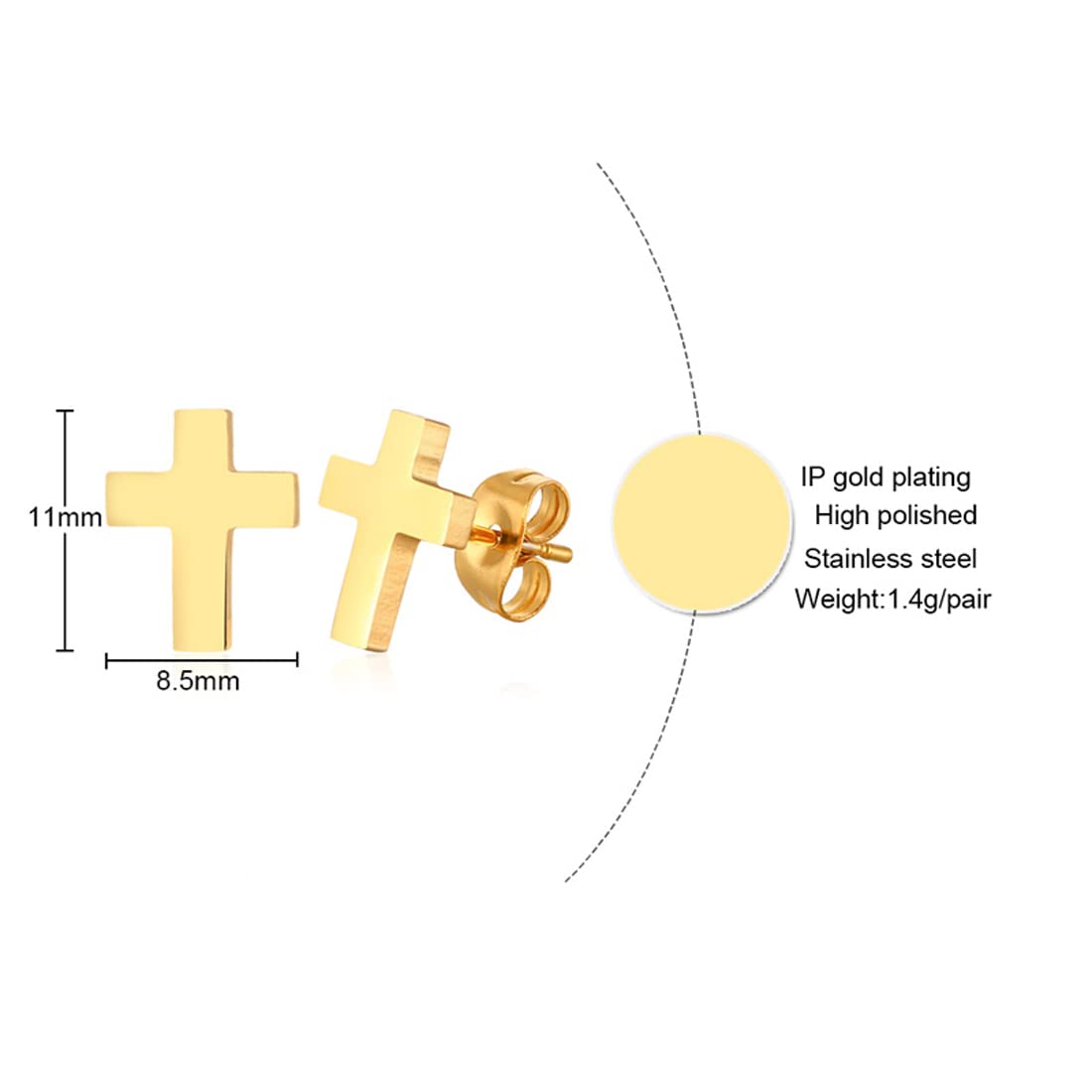 Rockyu ピアス メンズ ゴールド クロス ステンレス シンプル 金属アレルギー対応