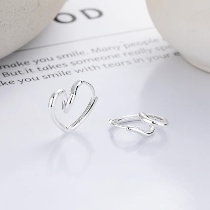 Rockyu S925シルバー＆ゴールド 不規則ツイストハート フープピアス レディース