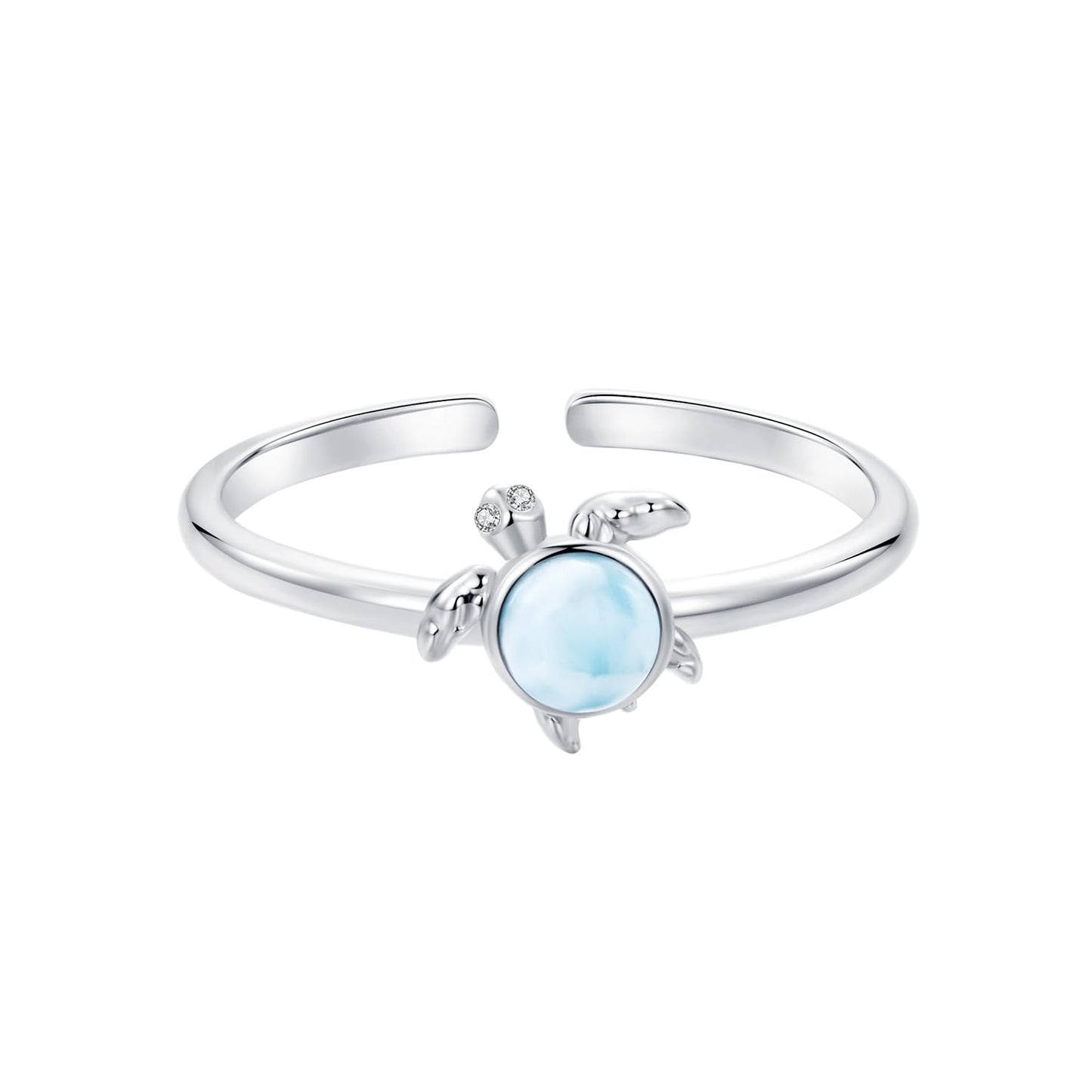 Rockyu シータートルリング レディース ブルーオパール調 925シルバー 調節可能指輪