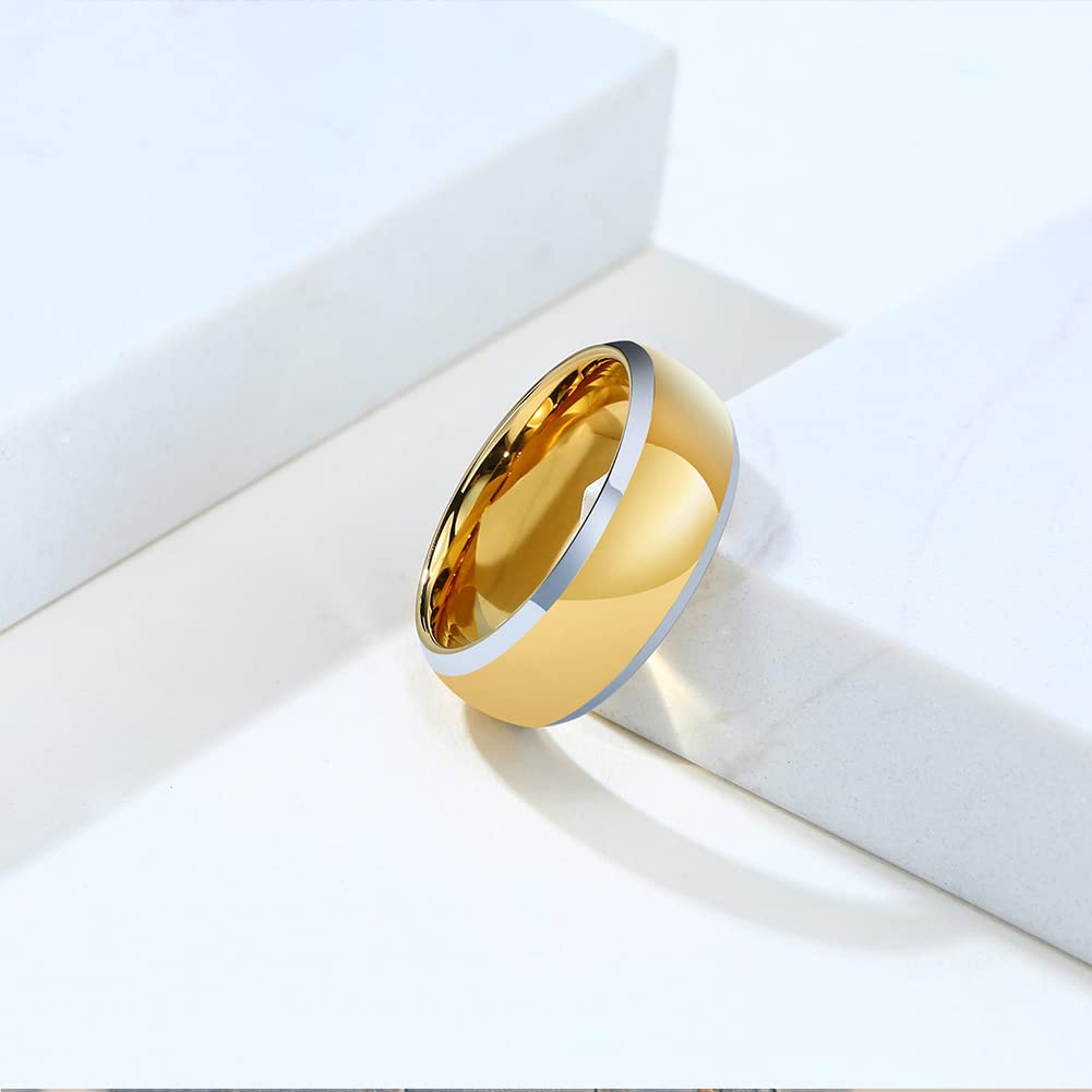 Rockyu タングステンリング メンズ 8mm ゴールド＆ブラック 光沢仕上げ