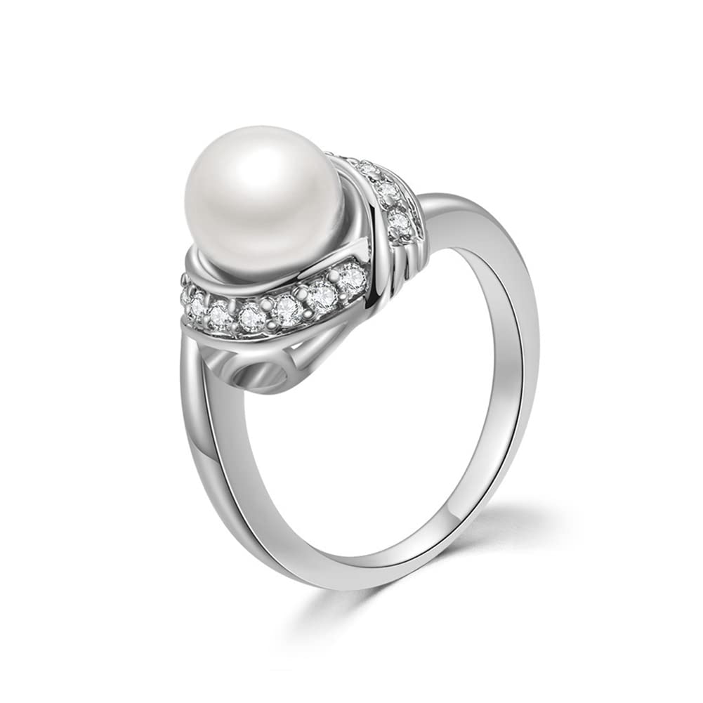 Rockyu 指輪 レディース パール リング ピンクゴールド シルバー キュービックジルコニア 18K仕上げ