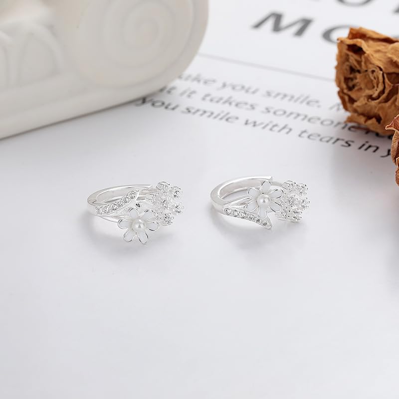 Rockyu S925シルバー 雛菊＆雪の結晶デザイン フープピアス レディース