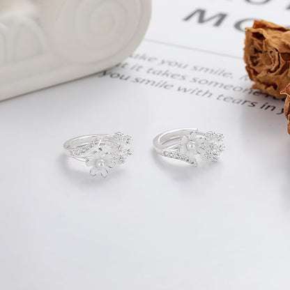 Rockyu S925シルバー 雛菊＆雪の結晶デザイン フープピアス レディース