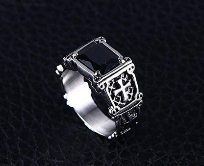 Rockyu クロスモチーフ メンズリング ロック風ステンレス製 指輪 アンティーク調