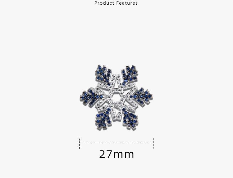 Rockyu ブローチ 男女兼用 雪の結晶 シルバー ブルー＆クリア ジルコニア ピンバッジ