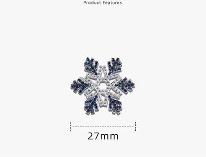 Rockyu ブローチ 男女兼用 雪の結晶 シルバー ブルー＆クリア ジルコニア ピンバッジ