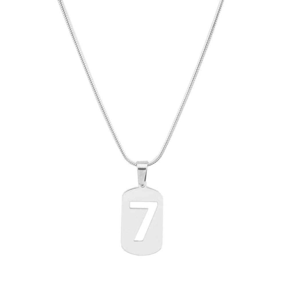 Rockyu メンズ ネックレス 数字7 シルバー ステンレス プレート ペンダント 幸運 シンプル