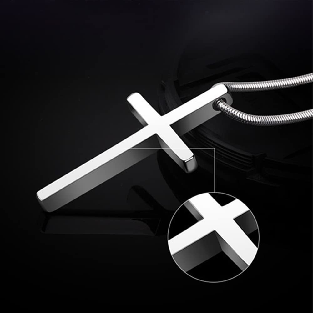 Rockyu ネックレス メンズ タングステン シルバー 十字架ペンダント 鏡面加工