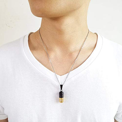 Rockyu カプセル型ネックレス 十字架刻印 ステンレス製 男女兼用 チタンカラーアクセサリー