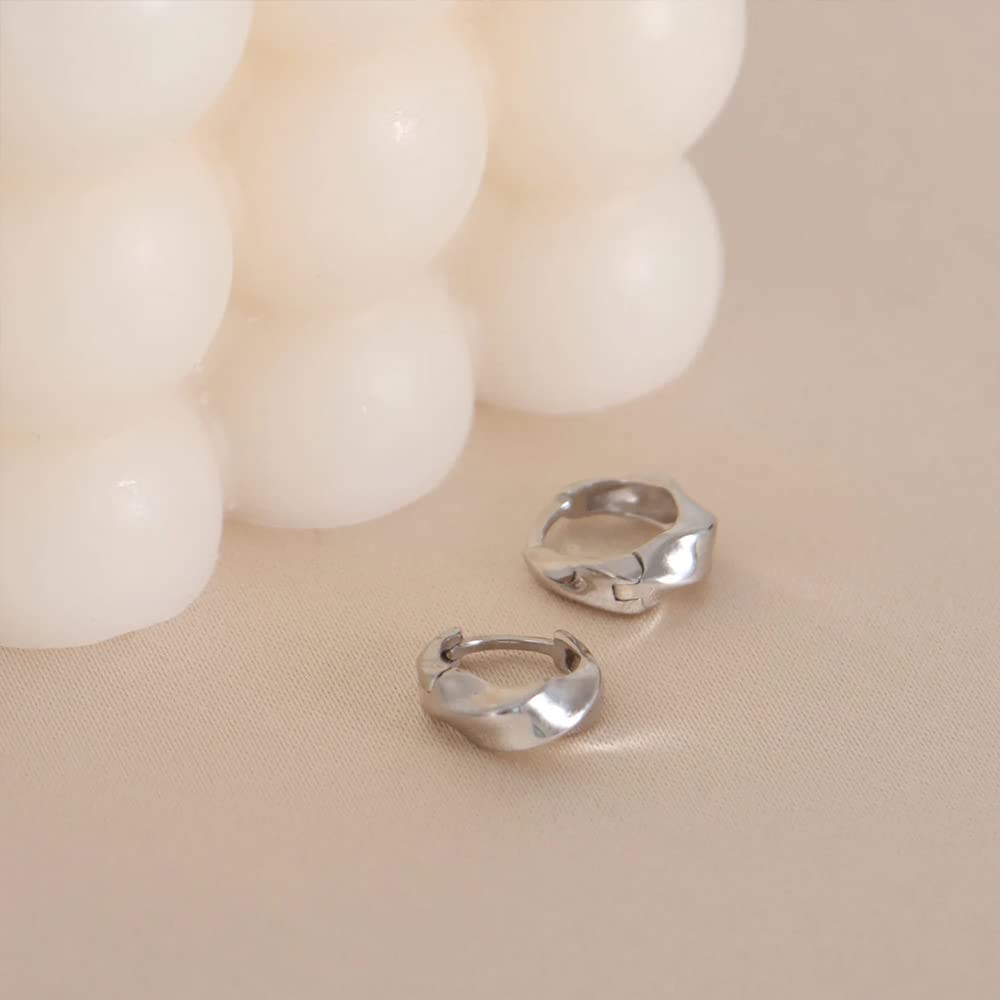 Rockyu ツイストフープピアス レディース 小さめ シルバー925 金属アレルギー対応 ゴールド/シルバー