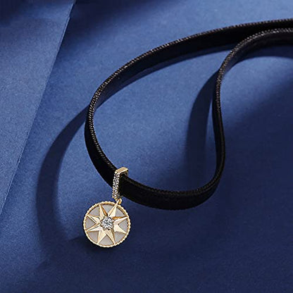 Rockyu レディース チョーカー 黒 レザー 星モチーフ ジルコニア ネックレス