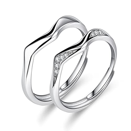波打つシルエットのシルバー925ペアリング｜フリーサイズ 結婚指輪 カップル用