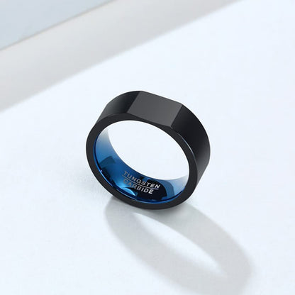 Rockyu タングステン リング メンズ ブルー×ブラック 8mm幅 重厚リング 高硬度鏡面仕上げ