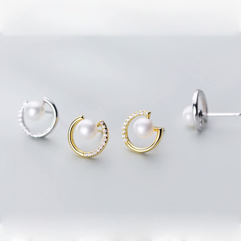 S925パール＆ダイヤ風ミニフープピアス｜小さな輝きで耳元に気品を