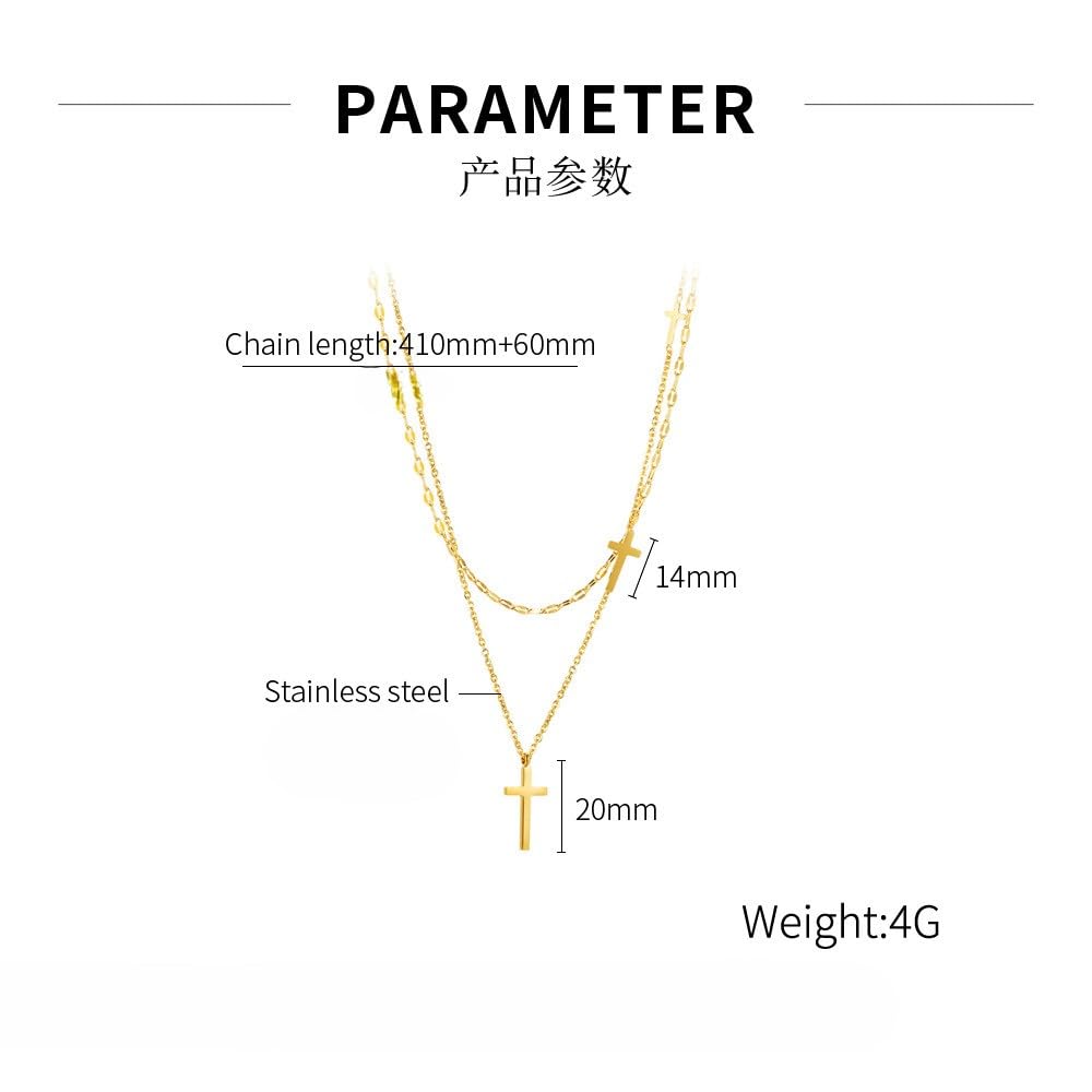 Rockyu クロスネックレス レディース 二連 チタン鋼 ゴールド チョーカースタイル