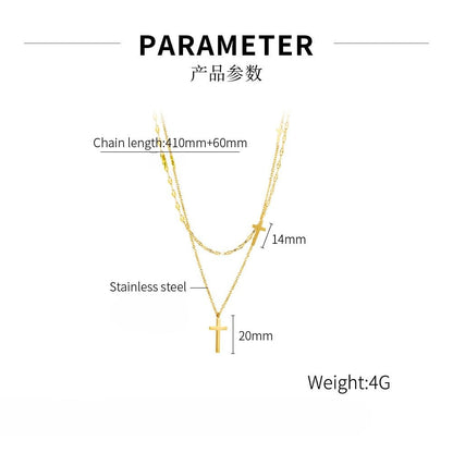 Rockyu クロスネックレス レディース 二連 チタン鋼 ゴールド チョーカースタイル