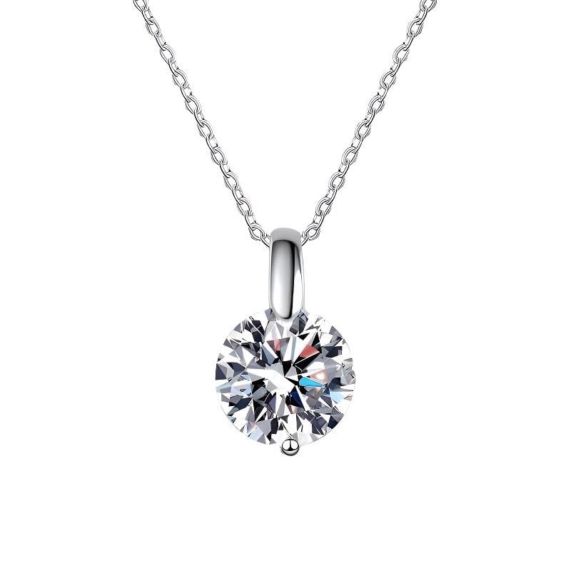 Rockyu 一粒ネックレス レディース モアサナイト＆高炭素ダイヤ風 シルバー925製 ラウンドカット