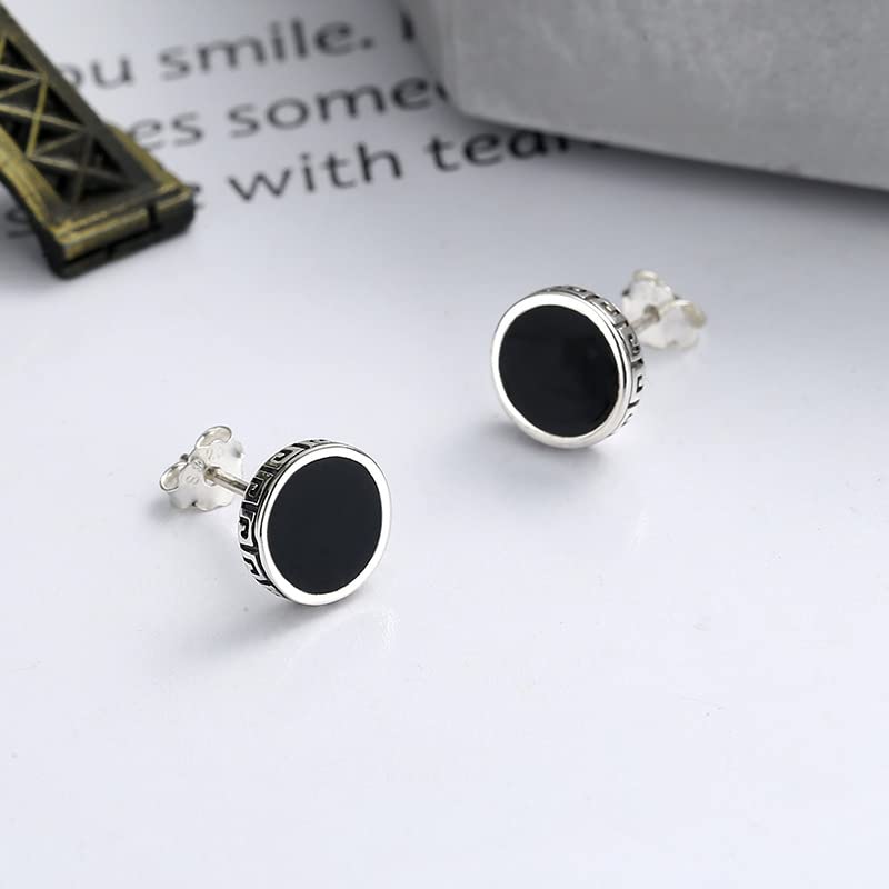 ピアス レディース メンズ シルバー925 丸型 ブラックエナメル スタッドピアス