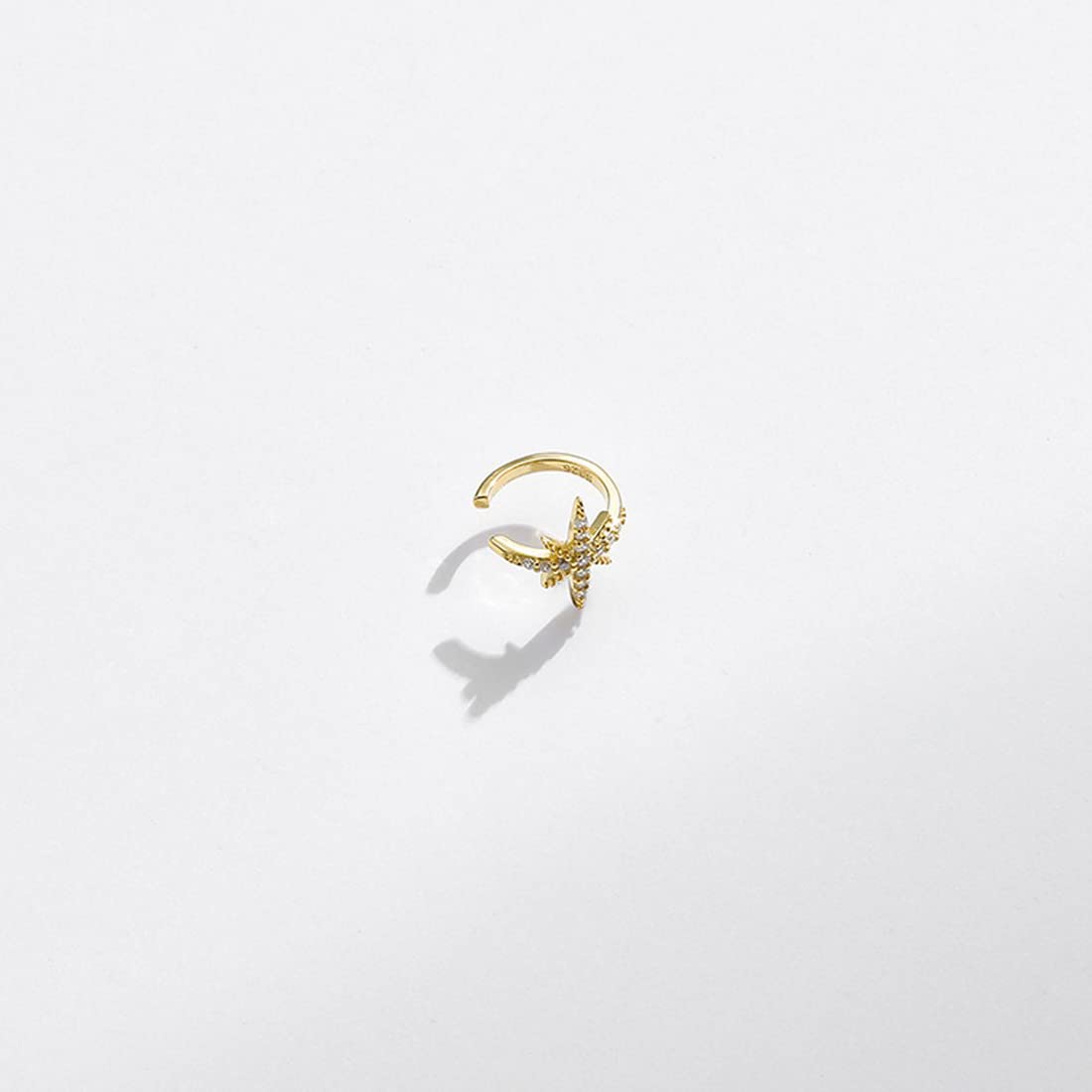 Rockyu シルバー925 イヤーカフ レディース メンズ ジルコニア 芒星 ノンホール ゴールド 金属アレルギー対応