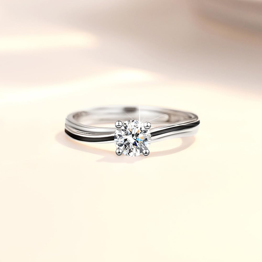 Rockyu ペアリング シルバー925 ジルコニア 四本爪デザイン カップルリングセット 金属アレルギー対応